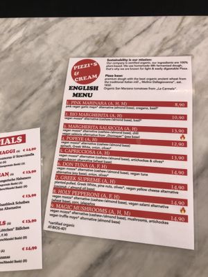 Eng menu  at Pizzi*s & Cream in Vienna