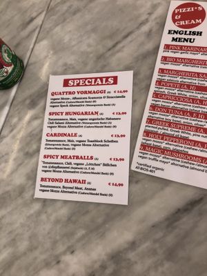 Specials menu  at Pizzi*s & Cream in Vienna