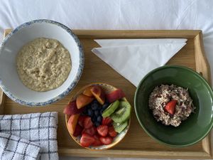 Porridge, fresh fruit and bircher muesli: all very good!  at Sgarbh Lodge in Isle Of Skye