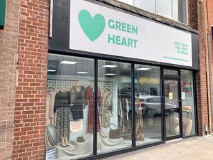 Green Heart shop front on Gateshead High Street at Green Heart Collective in Gateshead