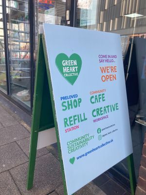 Green Heart Collective shop A-frame sign  at Green Heart Collective in Gateshead
