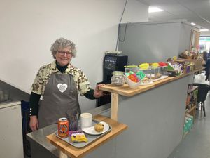 Helen serving at the new Green Heart vegan cafe at Green Heart Collective in Gateshead