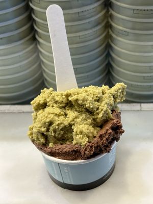 Pistachio and chocolate with whole hazelnuts  at RivaReno Gelato in St Julians