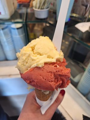 Passion fruit and strawberry ice cream at RivaReno Gelato in St Julians