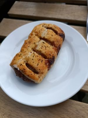 Vegan sausage roll at Mocha Beans in Westport