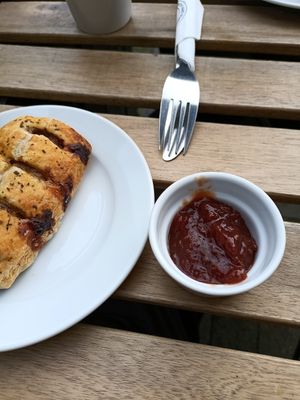 Vegan sausage roll with "ballymaloe" relish at Mocha Beans in Westport