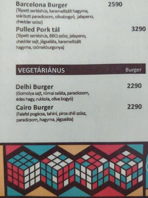 Menu at Pántlika in Budapest