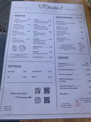 Menu at Mecato Café Colombiano in Berlin