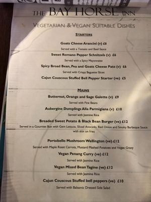 As well as vegetarian options on the main menu, tapas menu, and sides, there is a separate vegan and vegetarian menu altogether. at The Bay Horse Inn in Nelson