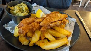 Vegan banana blossom fish and chips at The Bay Horse Inn in Nelson
