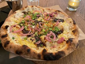 Onion pizza, TASTES AMAZING  at Godhem Sour Café & Bar in Trollhattan