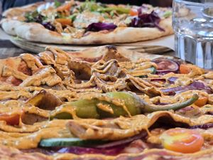 Vegan kebab pizza with no sallad on top at Godhem Sour Café & Bar in Trollhattan