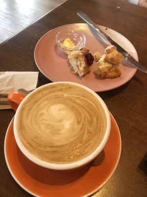 Coffee and sweet scone  at Bonobo Cafe in Christchurch