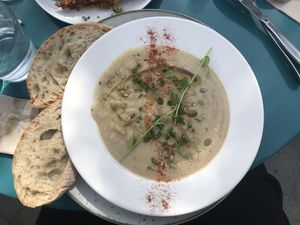 Soup of the day - roasted cauliflower  at Bonobo Cafe in Christchurch