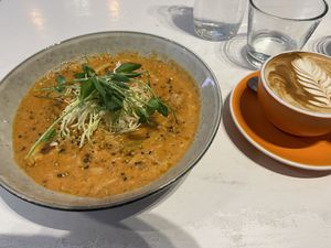 Tom yum noodle soup - winter warmer of the day   at Bonobo Cafe in Christchurch