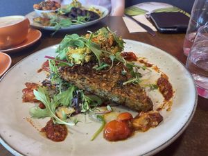 La Tomatina with hash instead of a bagel  at Bonobo Cafe in Christchurch
