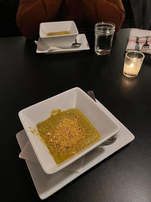 Lemon Asparagus Bisque - Valentine's Day Dinner at The Owl House in Rochester