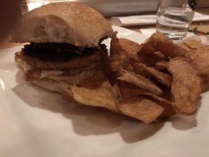 Chickpea burger with house made chips at The Owl House in Rochester