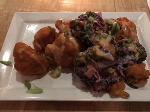 Buffalo cauliflower. VERY large portion, delicious too. Very strong flavors, so cleanse your palate afterwards. at The Owl House in Rochester