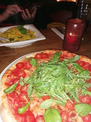 Vegan cheese with tomatoes and rocket.. Could add avocado at Bella Roma in Amsterdam