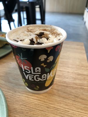 Cappuccino with actual pieces of chocolate!   at Isla Vegana in Ushuaia