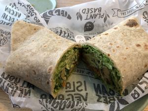 Wrap with lettuce, avocado sauce, chickpeas + more. My favourite.   at Isla Vegana in Ushuaia
