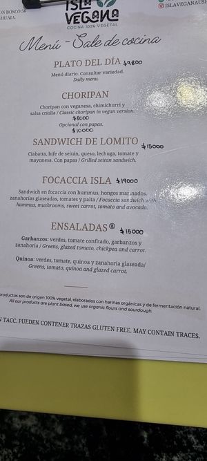 The menu items that are served until 3pm. at Isla Vegana in Ushuaia