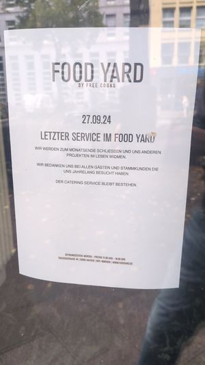 Announcement: Closed beginning with 2024-09-27 at Food Yard in Aachen