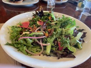 Backwood Greens salad, without the bacon and goat cheese to make it vegan.
The walnuts were my favourite part as they were roasted and crispy. The maple vinaigrette was delicious.  at Coastal Cookery in Powell River