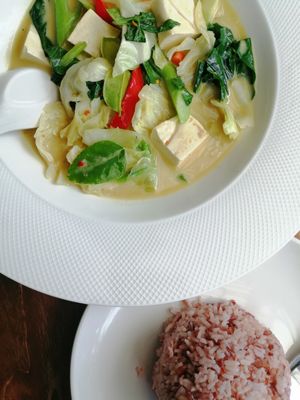 Vegan Green Curry with tofu. 28 April 2023. 140thb. at Spa Cafe in Koh Chang