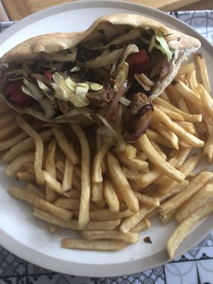 Mixed kebab and (3/4 of a) large fries  at Veggie Hut in Sutton Coldfield