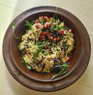 Hummus with pomegranate. at Kumi Oslobukta in Oslo
