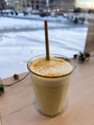 Tumeric latte  #Veganuary at Kumi Oslobukta in Oslo