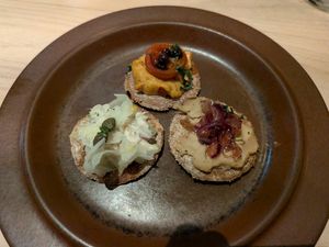 A seafood mousse, foie gras inspired, and a Italian style at Kumi Oslobukta in Oslo