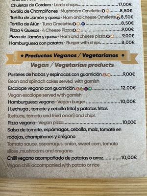 Vegan/Vegetarian Menu (July 2023) at The Abbey Tavern in Orihuela