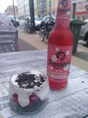 Raspberry dessert at Küche des Friedens in Rostock