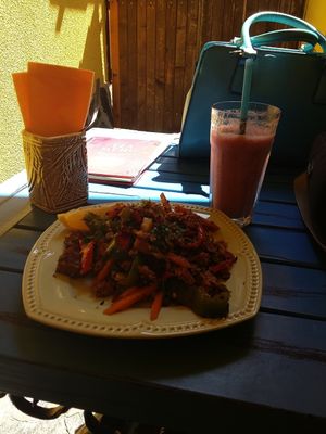 Saitan with quinoa and veggies. Smoothie. at Veda House - Sofia in Sofia