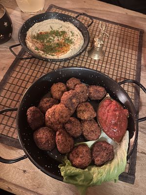 Hummus and quinoa and Sundried tomato fritters  at Veda House - Sofia in Sofia