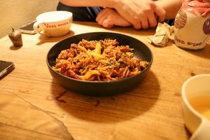 basmati rice with seitan & sun-dried tomatoes at Veda House - Sofia in Sofia