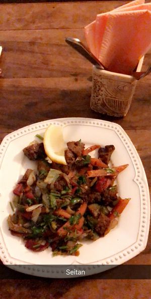 Seitan and fried peppers  at Veda House - Sofia in Sofia