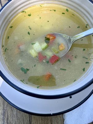 Vegetable soup   at Garden Organic Restaurant in Kruje
