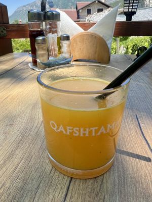 Fresh orange juice   at Garden Organic Restaurant in Kruje