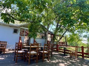 Veranda of restaurant   at Garden Organic Restaurant in Kruje