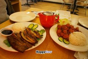 Peking style mock duck, tea, soy chunks at Plus Eight Six - Vegie & Tea in Hobart