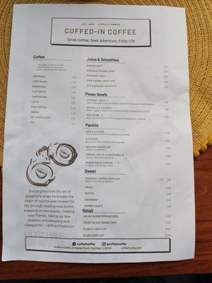 Menu at Cuffed-In-Coffee in Holyhead