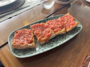 “Crystal” bread with tomato and olive oill  at Sa Punta in Menorca