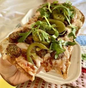 Vegan pizza, vegan just egg sandwich, vegan donuts  at Catalina Coffee & Cookie Co in Santa Catalina Island