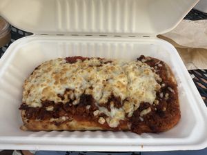 Pizza bread on rosemary focaccia with marinara, vegan cheese, and vegan sausage   at Catalina Coffee & Cookie Co in Santa Catalina Island