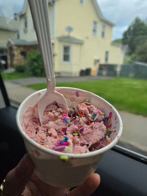Best vegan ice cream I've ever had. Doesn't have that fake aftertaste or weird texture. Cute little place and great service!! (I took the picture after I already ate some lol) at Riverside Ice in Port Jervis
