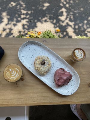 Pina colada and rhubarb fritter  at Fox & Oak in Squamish